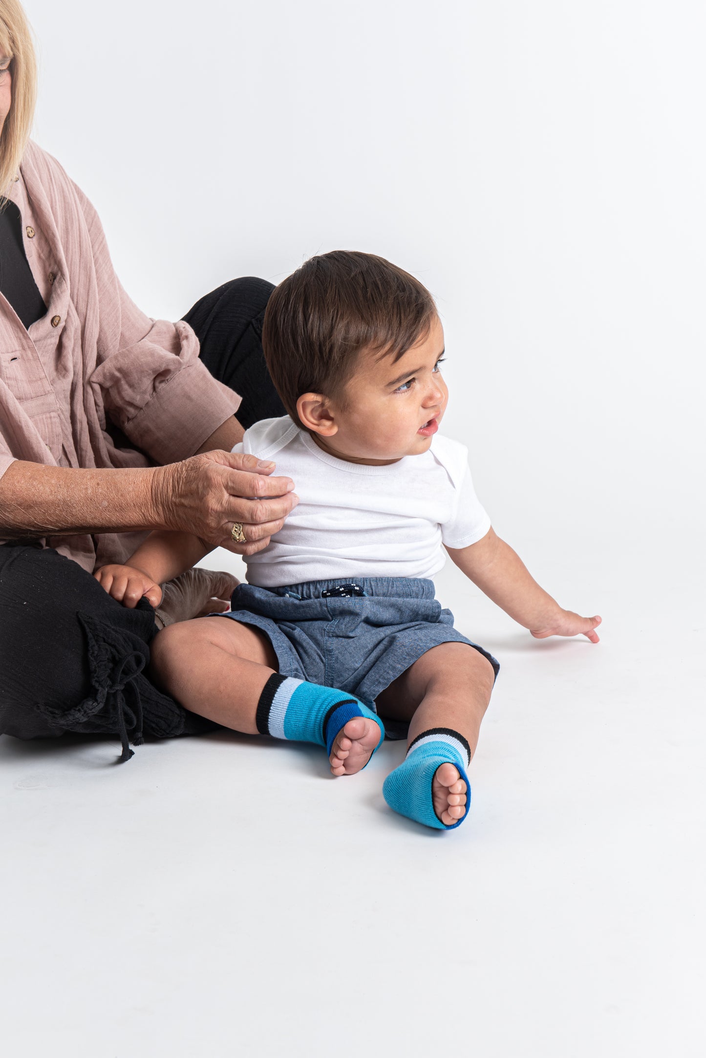 Baby gripper seamless socks - Blue, cotton rich. The only socks  that allow to cover or uncover toes